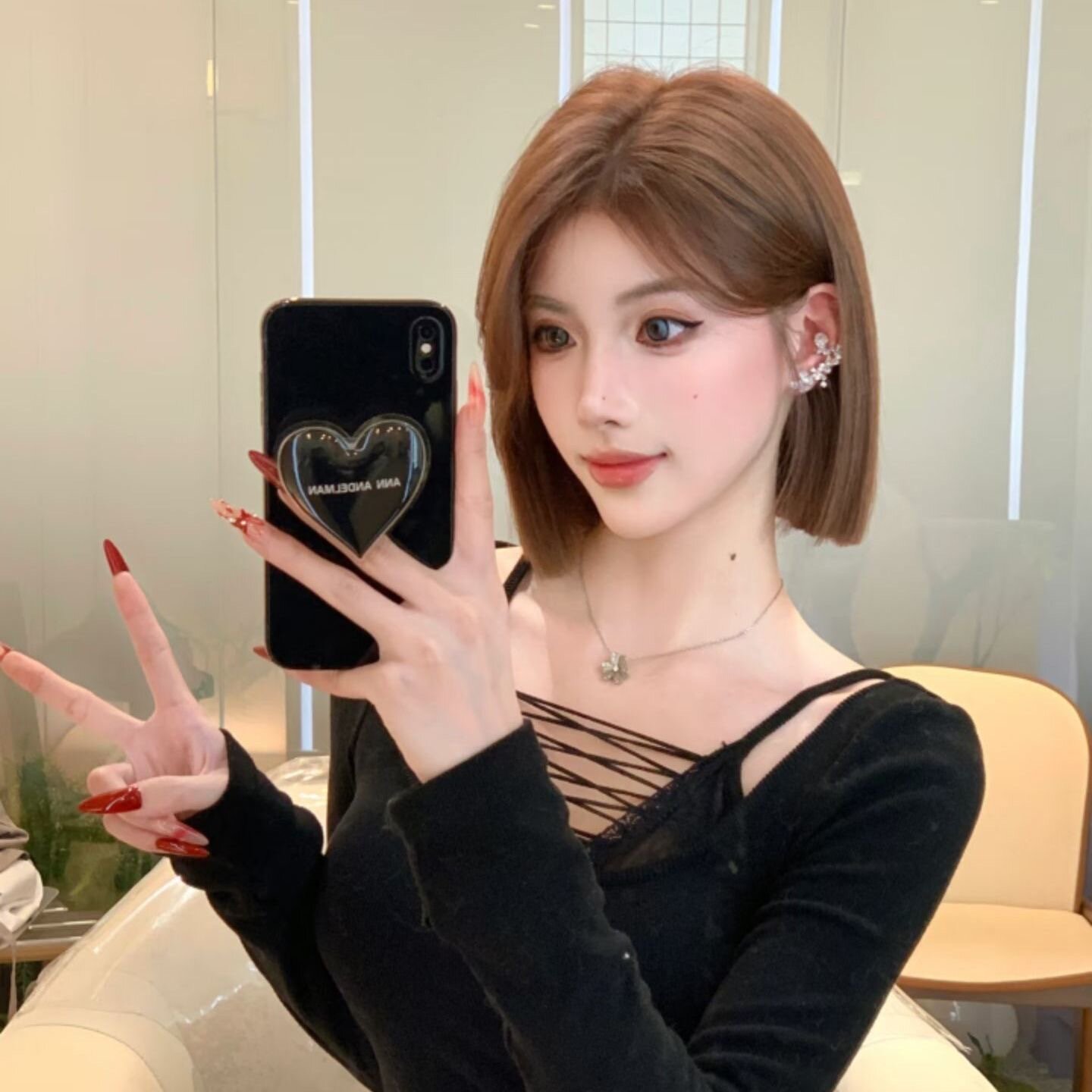 网红韩式假发女短发一刀切气质修脸减龄中分亚麻浅棕短直发全头套