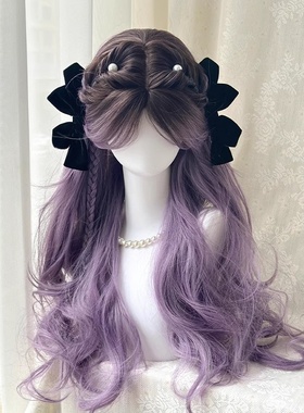 灰紫色渐变假发女长发中分大波浪长卷发cos祁煜情侣发色全头套式
