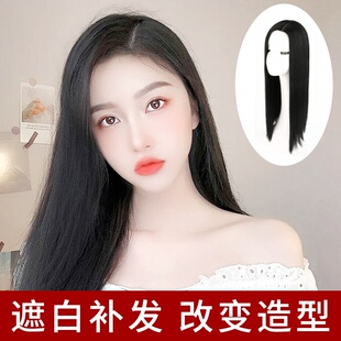 假发片女直发头顶补发片高温丝遮白发一片式偏分发片现货