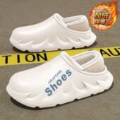 男士 两穿棉拖鞋 室内外厚底防滑防水情侣包跟加绒保暖棉鞋 款 男冬季