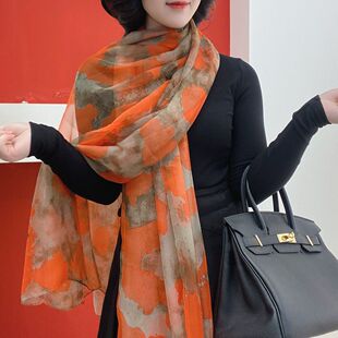 2025秋冬新款加大130*180cm优柔纱丝巾时尚围巾旅游拍照防晒披肩