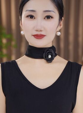 2026春秋新款花朵护颈磁扣小丝巾纱巾女百搭遮颈纹围巾懒人围脖