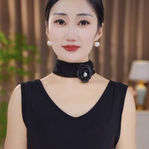 2026春夏新款花朵护颈磁扣小丝巾纱巾女百搭遮颈纹围巾懒人围脖