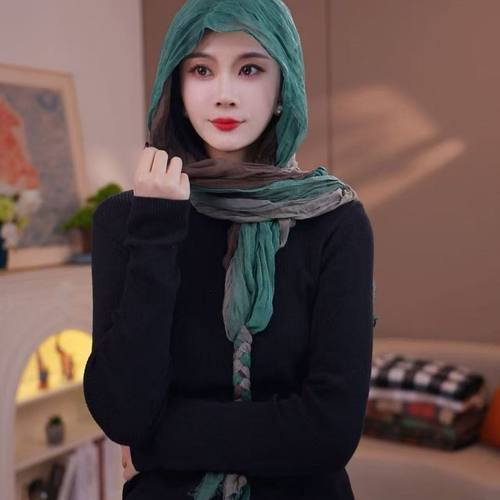 秋冬2025新款麻花辫围巾女时尚渐变洋气护颈围脖旅游拍照防晒头巾