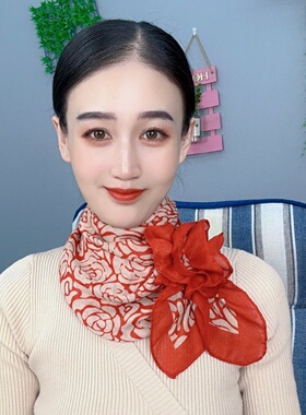 2026春秋新款棉麻手感红色山茶花围巾时尚百搭护颈保暖拍照大方巾