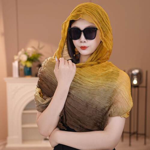2026新款复古围巾女春秋夏长条褶皱护颈丝巾百搭时尚围脖纱巾披肩