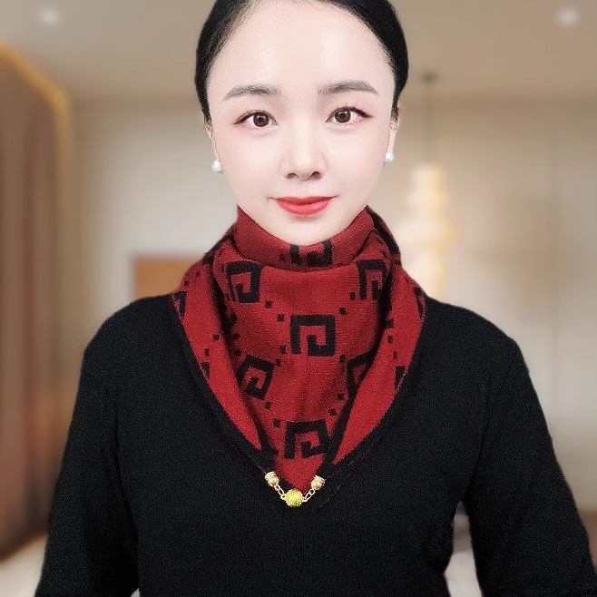 2025秋冬新款针织磁扣围巾三角巾时尚百搭气质护颈保暖懒人围脖女