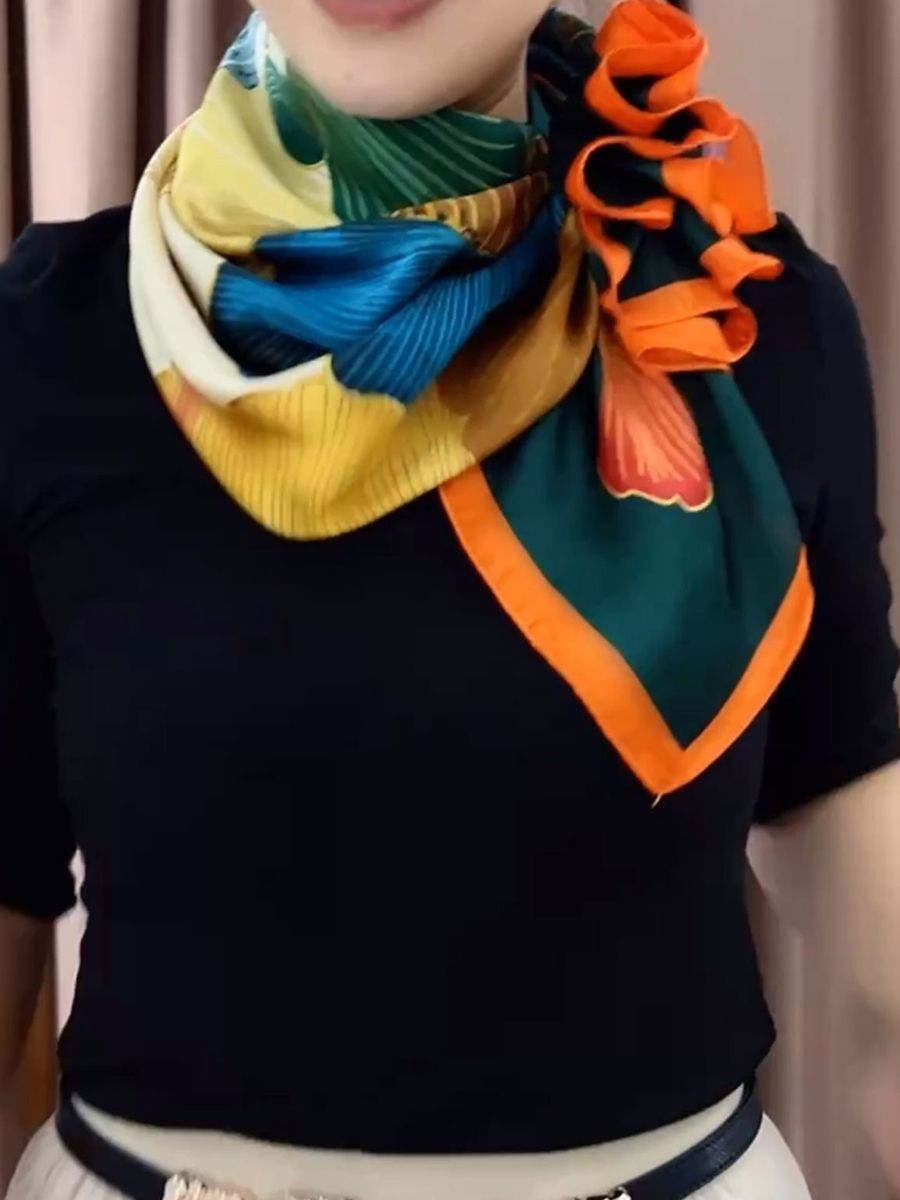 2025新款90cm大方巾女百搭丝春秋款披肩两用围巾纱巾领巾洋气