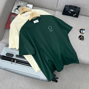 100棉廓形立体剪裁休闲宽松毛巾绣立体徽标短袖 圆领T恤上衣男女款
