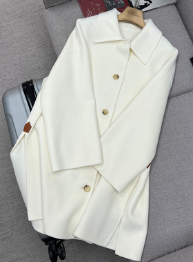 山羊绒羊毛LP简约风翻领单排扣毛呢大衣女中长款侧开叉双面呢外套