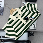 polo领休闲百搭中长款 小禾家 小众设计撞色条纹翻领短袖 T恤连衣裙