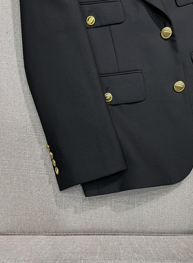 [贸易公司渠道稀出][客供jin口羊毛]~金扣显瘦小西装外套女秋黑色