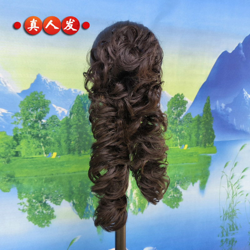 自然卷旗袍发包马尾花苞丸子头卷发圈真人发毛毛虫缠绕式卷发假发