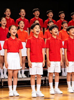 学生团体诗歌朗诵表演服啦啦队运动会开幕式班服红色大合唱演出服