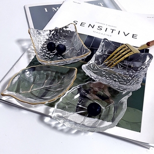 ins玻璃碟描金边蘸料碟家用早餐盘调料盘小碟子精致餐具拍照道具