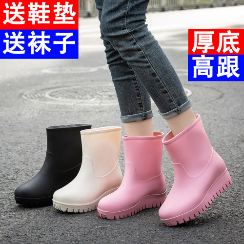 新款网红春秋雨靴女外穿厚底水鞋防水靴防滑增高跟日式果冻雨鞋