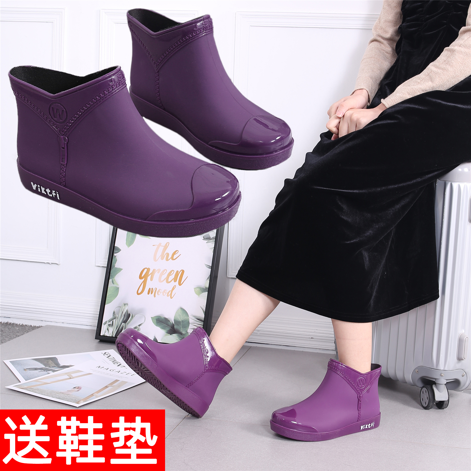 防滑防水雨鞋水靴春秋低帮女士