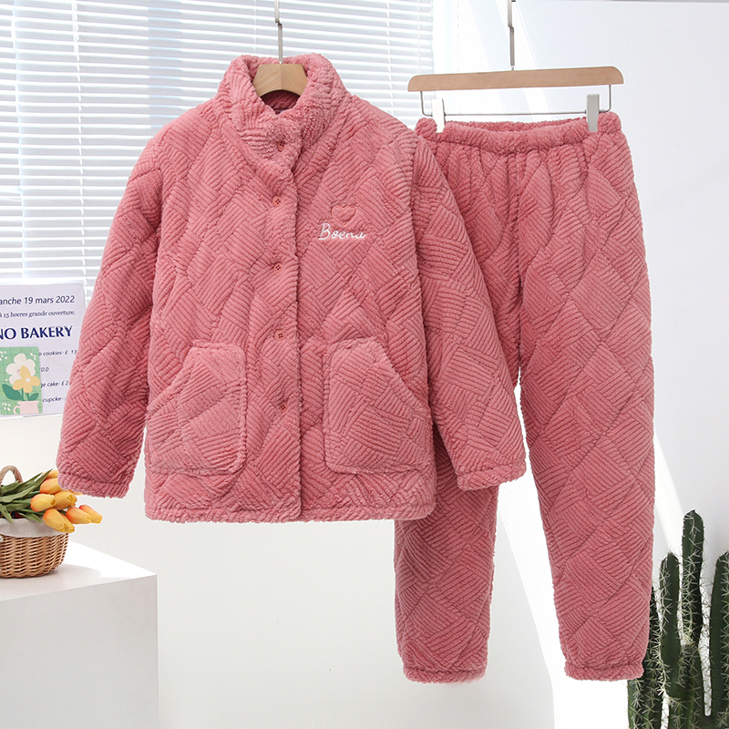 三层冬季可外穿保暖珊瑚绒睡衣