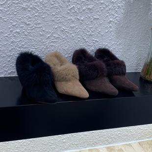 内增高6CM加绒尖头毛毛鞋勃肯棉鞋2025秋冬高跟兔毛保暖深口单鞋