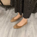 女方头浅口奶奶鞋 韩国绒面拼接漆皮超软平底单鞋 复古显瘦