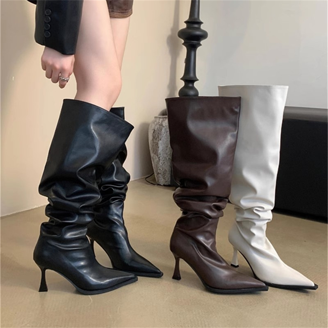 高跟鞋秋冬女细跟堆堆靴长筒靴