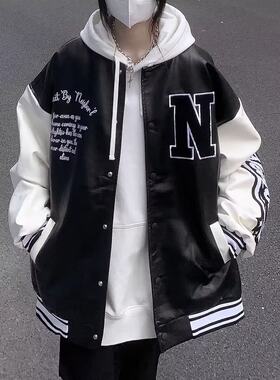 美式PU皮衣外套男女2025新款秋冬季爆款小个子刺绣情侣夹克棒球服
