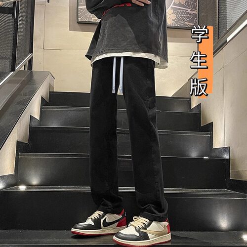 窄版直筒牛仔裤13大童初高中15男孩酷帅16青少年学生夏季新款裤子