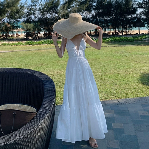 Пляжное платье для путешествий, белая длинная юбка, популярно в интернете, по фигуре, с открытой спиной, стиль бохо