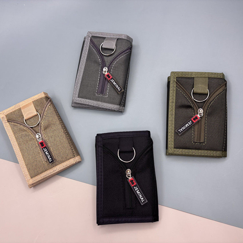 帆布钱包男学生三折叠短款潮流韩版高中少年皮夹简约小巧钥匙扣