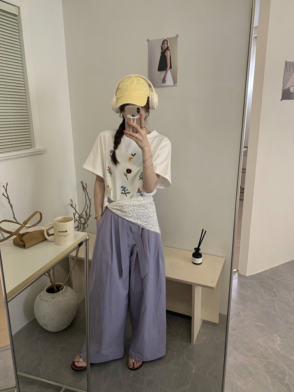 上新OMELET蛋卷韩系复古百搭全刺绣花朵T短袖T恤HT25276