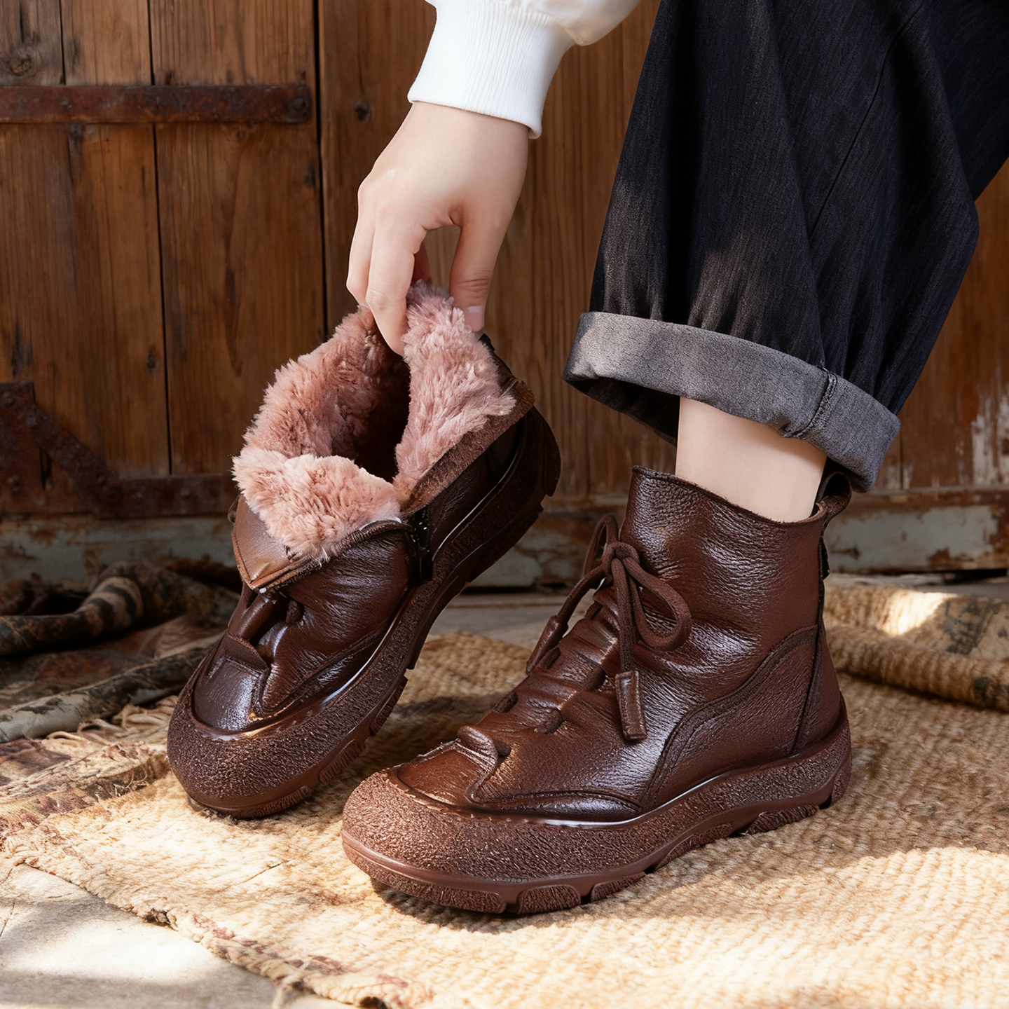 英伦风真皮羊毛软底马丁靴