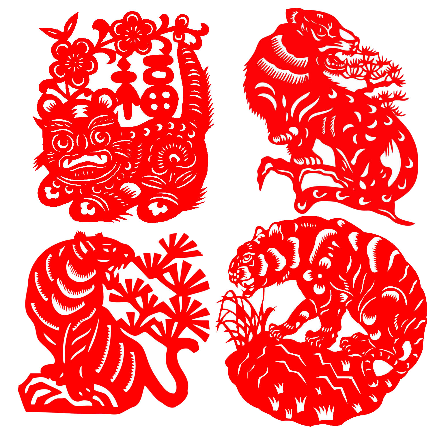 生肖虎老虎剪纸宣纸植绒布毛毡窗花虎年刻纸画装饰画动物剪纸成品
