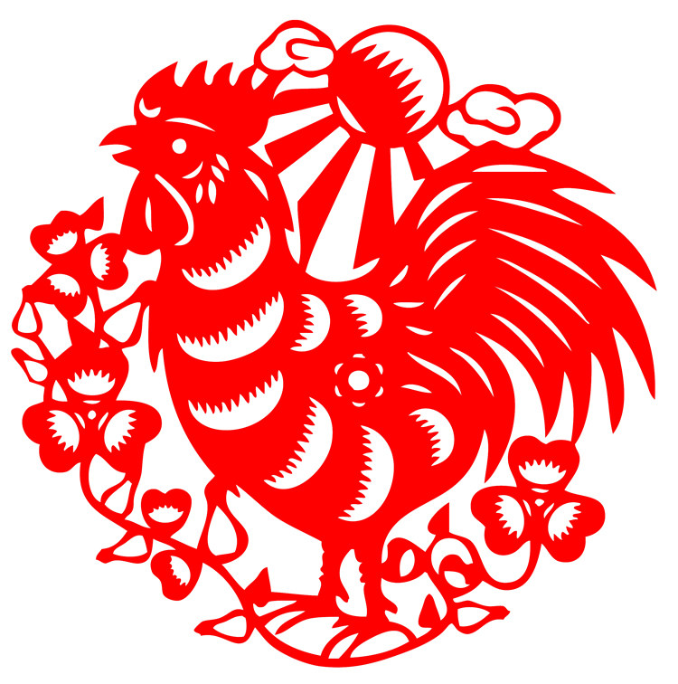 al18公鸡幼儿园装饰画窗花生肖动物宣纸植绒毛毡镂空剪纸成品