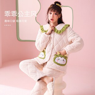 【牛奶烂花绒夹棉】冬季新款睡衣女加厚外穿珊瑚绒保暖家居服套装