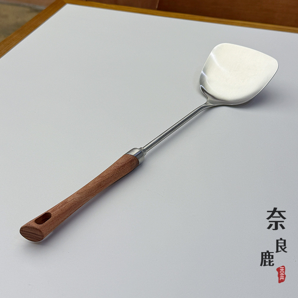 SUS304不锈钢长柄锅铲家用厨房炒菜铲子实木防烫手柄汤勺特厚炒勺