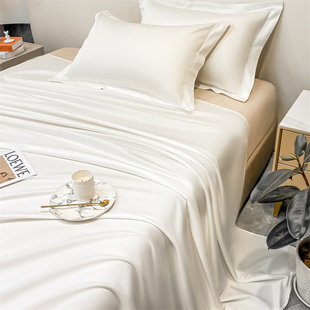 高端100支新疆长绒棉床单单件纯棉纯色被单超柔软裸睡床笠三件套