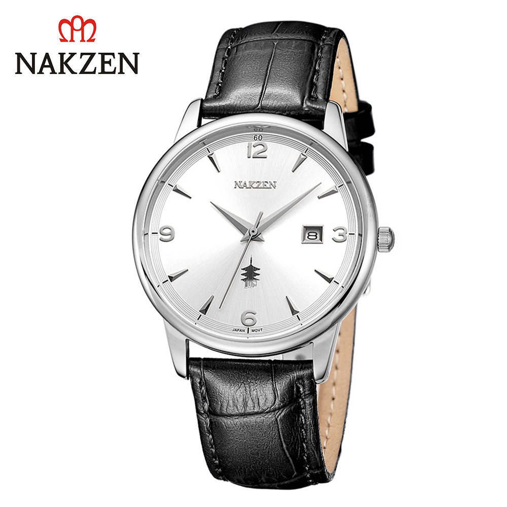 士商务送礼石英机芯日历纪念腕表名古城nakzen1006新款皮带简约男