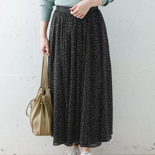 日单UR2024秋冬波点雪纺半身裙女优雅气质高腰显瘦中长裙 A字裙