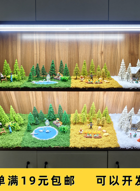 四季主题微景观落雪森林农场雪景场景材料桌面展示柜创意手工造景