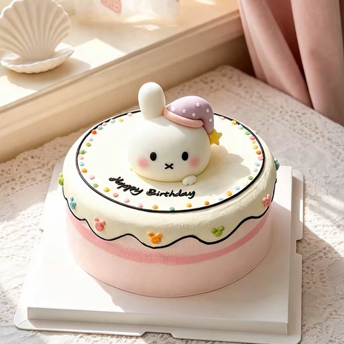 卡通可爱五角星帽子兔头甜品台装扮米菲兔生日蛋糕装饰软胶摆件