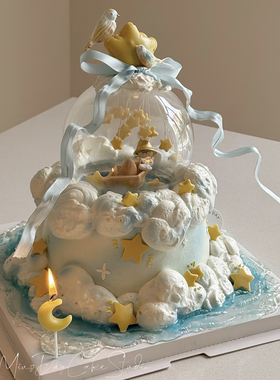 儿童星河黄色星星小鸟蛋糕甜品台星河小船铃铛宝宝生日蛋糕装饰