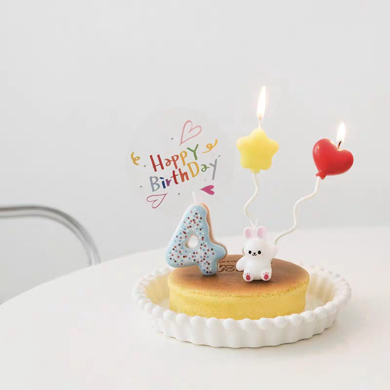 可爱卡通小兔子星星爱心DIY生日蛋糕装饰甜甜圈数字蜡烛0蛋糕装饰