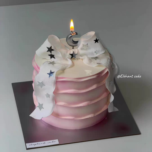 网红简约粉色渐变星星烘焙装饰摆件泡泡丝带蝴蝶结生日蛋糕装饰
