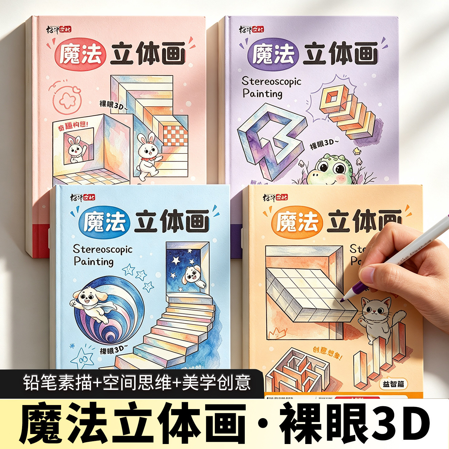 儿童魔法立体画创意空间思维裸眼3D视觉立体感铅笔素描美术画画本
