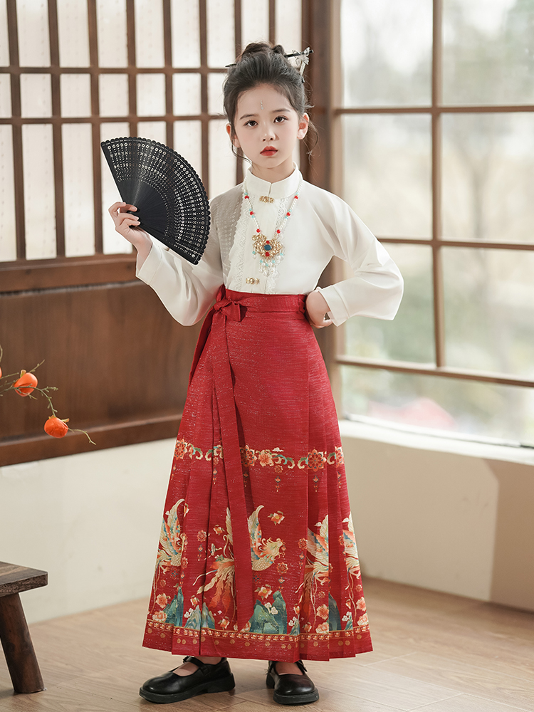 女童马面裙套装2024新款春装新中式汉服明制古装儿童古风唐装春秋