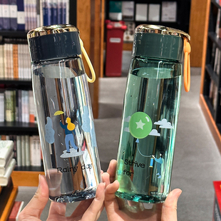夏季 带茶隔运动水壶简约学生喝水杯防摔 手提水杯男女生网红便携式