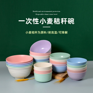 家用小饭碗彩色简约碗筷盘勺盘泡面碗 一次性加厚小麦秸秆碗碟套装