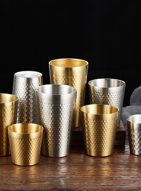 韩式304不锈钢水杯大容量啤酒杯子加厚双层餐厅茶杯咖啡杯果汁杯