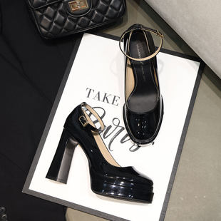 防水台高跟鞋不累脚粗跟主持人厚底女鞋舒适玛丽珍走秀一字带单鞋