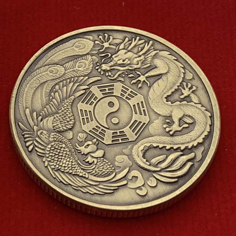 古铜太极八卦币龙凤凤呈祥恩爱相随古铜太极硬币创意礼品礼物